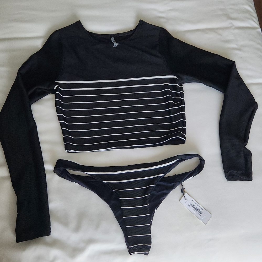 Vitamin A Black and White Striped Swim Set